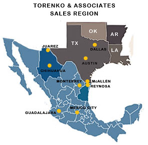 Torenko and Asssociates - Sales Region and Offices Map.